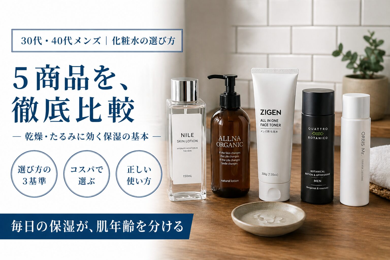 メンズ化粧水おすすめ5選【2026年版】30〜40代の乾燥・たるみ対策に効く選び方