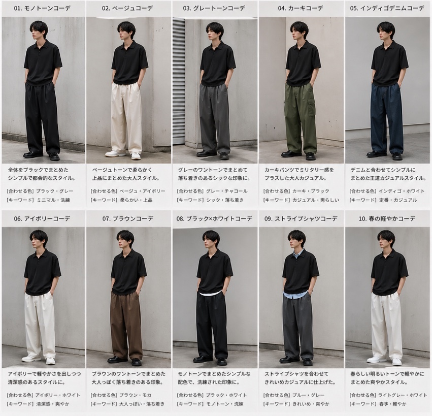 ユニクロU スキッパーポロセーター を使った10通りのコーディネート例