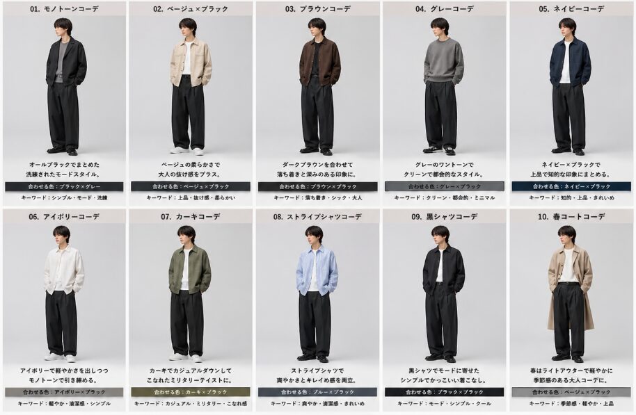 ユニクロU タックワイドパンツを使った10通りのコーディネート例