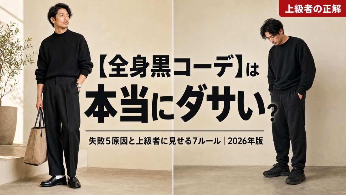【全身黒コーデは本当にダサい？】メンズが失敗する5つの原因と上級者に見せる7つのルール【2026年版】